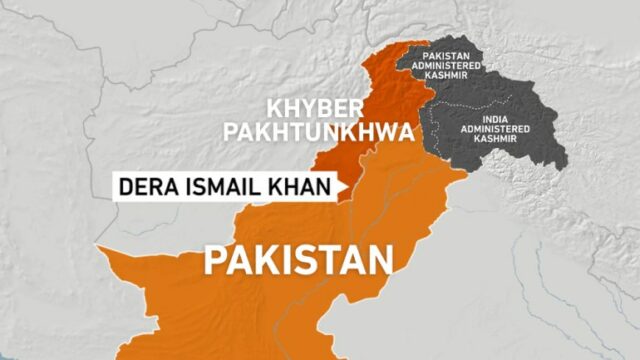 Mapa de Dera Ismail Khan na província de Khyber Pakhtunkhwa no Paquistão