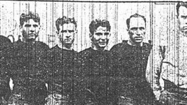 Mahan, Bizerm, Rosen, Rutgers, Jess Rodriguez e Coumier, do Buffalo Bisons, em 1929.