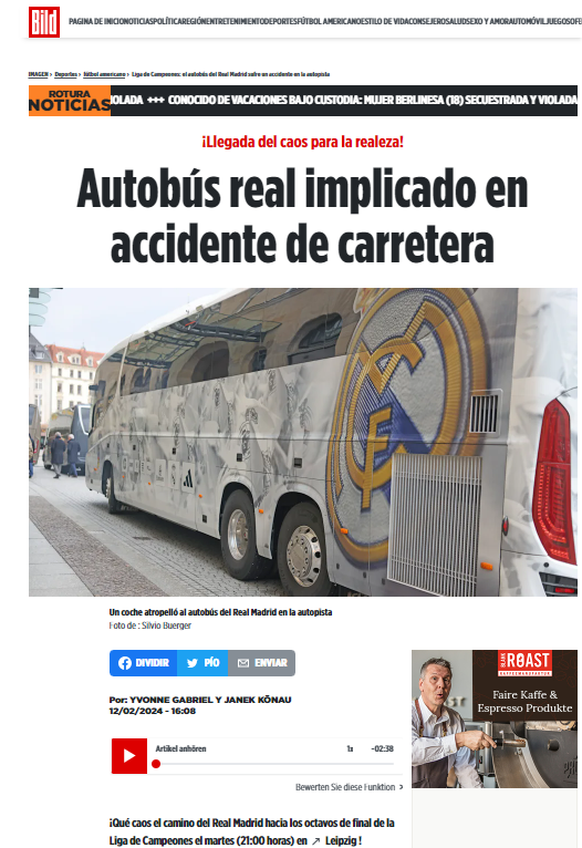 Susto com ônibus do Real Madrid na Alemanha