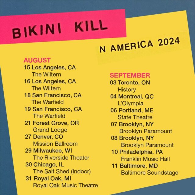 Bikini Kill: Turnê América do Norte 2024