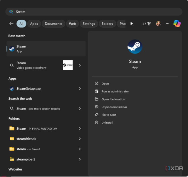 Uma captura de tela mostrando onde abrir o Cliente Steam na barra de tarefas.