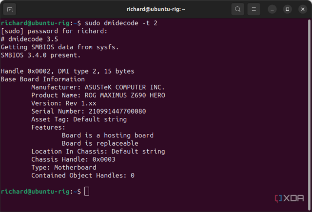 Captura de tela do Ubuntu 23.10 DmiDecode 3.5