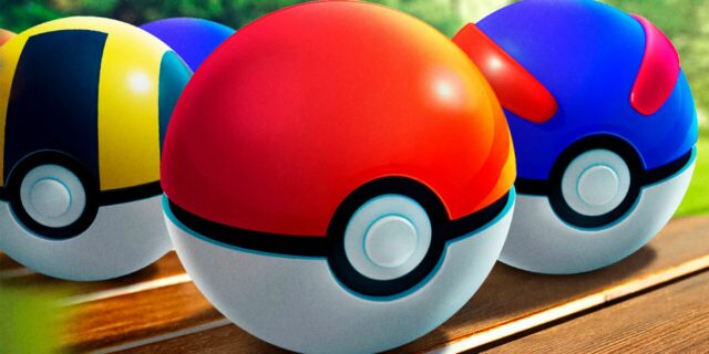 Um visual promocional do Pokémon GO mostrando uma Poké Ball, Great Ball e Ultra Ball.