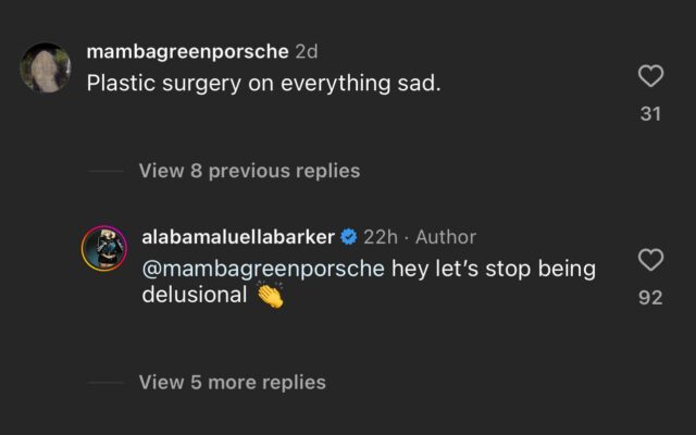 Alabama Barker critica a alegação de cirurgia plástica do crítico como 'delirante'