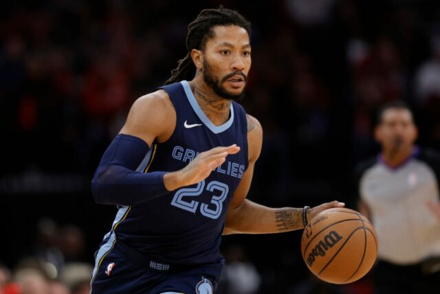 Derrick Rose nº 23 do Memphis Grizzlies em ação contra o Houston Rockets no Toyota Center em 22 de novembro de 2023 em Houston, Texas.