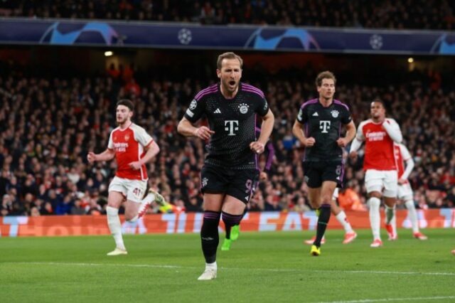 Harry Kane marcou de pênalti contra o Arsenal nas quartas de final da Liga dos Campeões