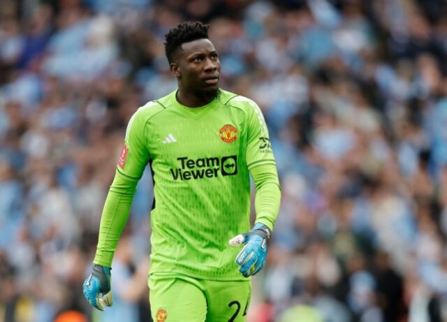     Andre Onana do Manchester United durante a partida da semifinal da Emirates FA Cup entre Coventry City e Manchester United no Estádio de Wembley