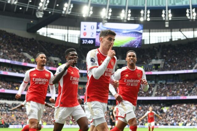 Arsenal Kai Havertz comemora gol contra o Tottenham