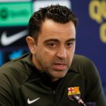 Xavi, técnico do FC Barcelona, ​​durante a coletiva de imprensa