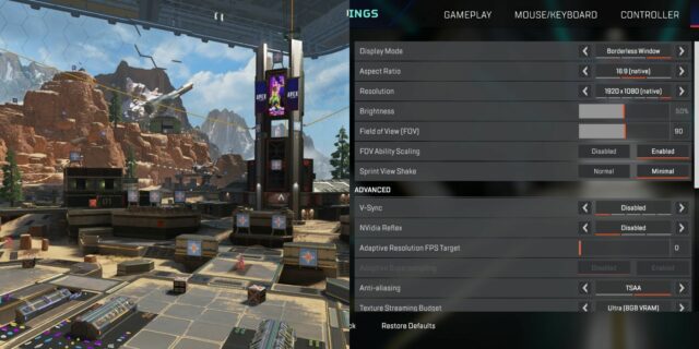 campo de tiro e opção de configuração do Apex Legends