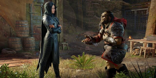 Uma captura de tela do jogador conversando com um Orc em Middle-earth: Shadow of War.