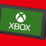 Um Nintendo Switch com o logotipo do Xbox sobreposto na tela, contra um fundo vermelho.