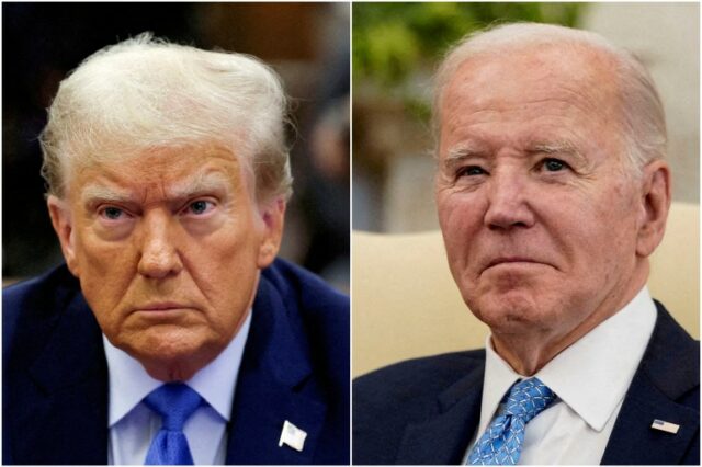 Imagens lado a lado de Donald Trump e Joe Biden