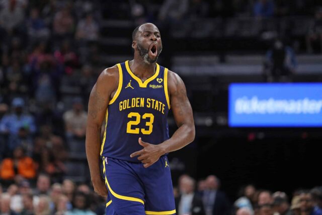 MEMPHIS, TENNESSEE - 02 DE FEVEREIRO: Draymond Green # 23 do Golden State Warriors reage durante o segundo tempo contra o Memphis Grizzlies no FedExForum em 02 de fevereiro de 2024 em Memphis, Tennessee.  NOTA AO USUÁRIO: O Usuário reconhece e concorda expressamente que, ao baixar e/ou usar esta fotografia, o Usuário está concordando com os termos e condições do Contrato de Licença da Getty Images.