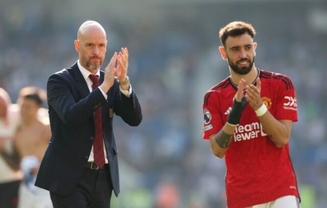 Erik ten Hag e o capitão do Manchester United, Bruno Fernandes