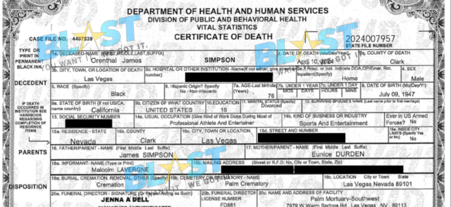 A certidão de óbito de OJ Simpson confirma sua causa de morte