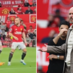 A estrela do Manchester United, Antony, dá um tapa em Erik ten Hag durante a derrota do Arsenal