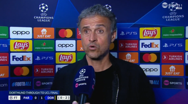 Luis Enrique reagindo à derrota do PSG nas semifinais para o Borussia Dortmund