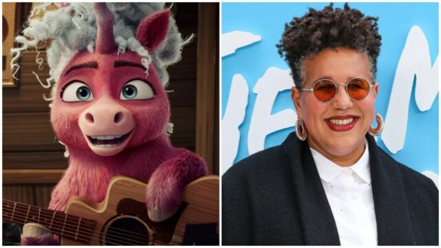 Imagens lado a lado de Thelma em Thelma and the Unicorn, da Netflix, e Brittany Howard no tapete vermelho 