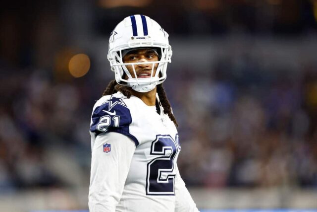 Stephon Gilmore nº 21 do Dallas Cowboys no SoFi Stadium em 16 de outubro de 2023 em Inglewood, Califórnia.