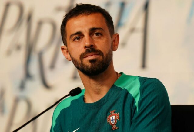 Bernardo Silva durante conferência de imprensa de Portugal antes do Euro 2024