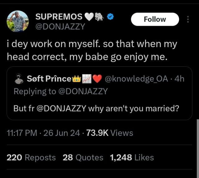 Don Jazzy revela por que ele não é casado