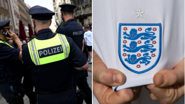 Polícia alemã e distintivo da Inglaterra