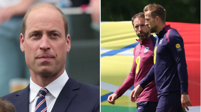 Príncipe William e o técnico e capitão da Inglaterra Euro 2024, Gareth Southgate e Harry Kane