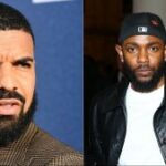 Fotos de dois homens de pele escura, Drake e Kendrick Lamar.