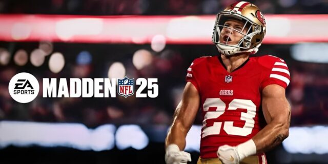 A capa do Madden NFL 25, com o atleta da capa Christain McCaffrey do 49ers