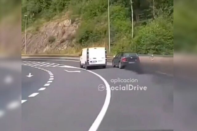 Perigo numa estrada de Guipúzcoa devido à atitude imprudente de dois pilotos: parecia uma corrida de Fórmula 1