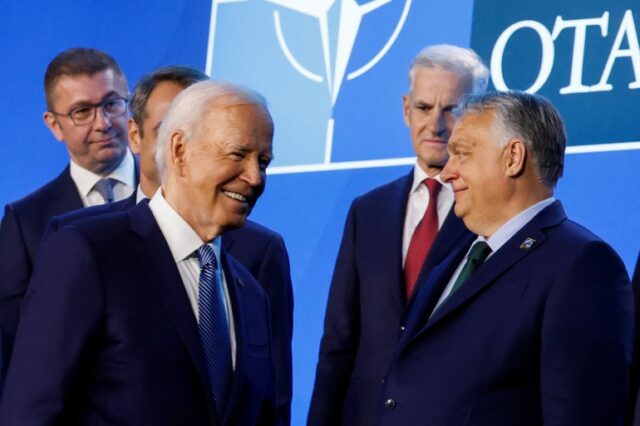 O presidente dos EUA, Joe Biden, e o primeiro-ministro da Hungria, Viktor Orban, participam do 75º aniversário da OTAN 