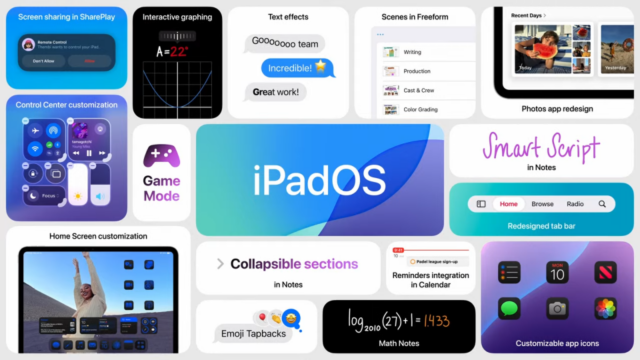 Colagem da Apple mostrando vários recursos do iPadOS 18
