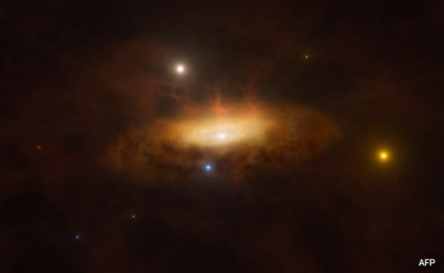 Buraco negro raro de tamanho médio localizado no centro da galáxia engolida: estudo