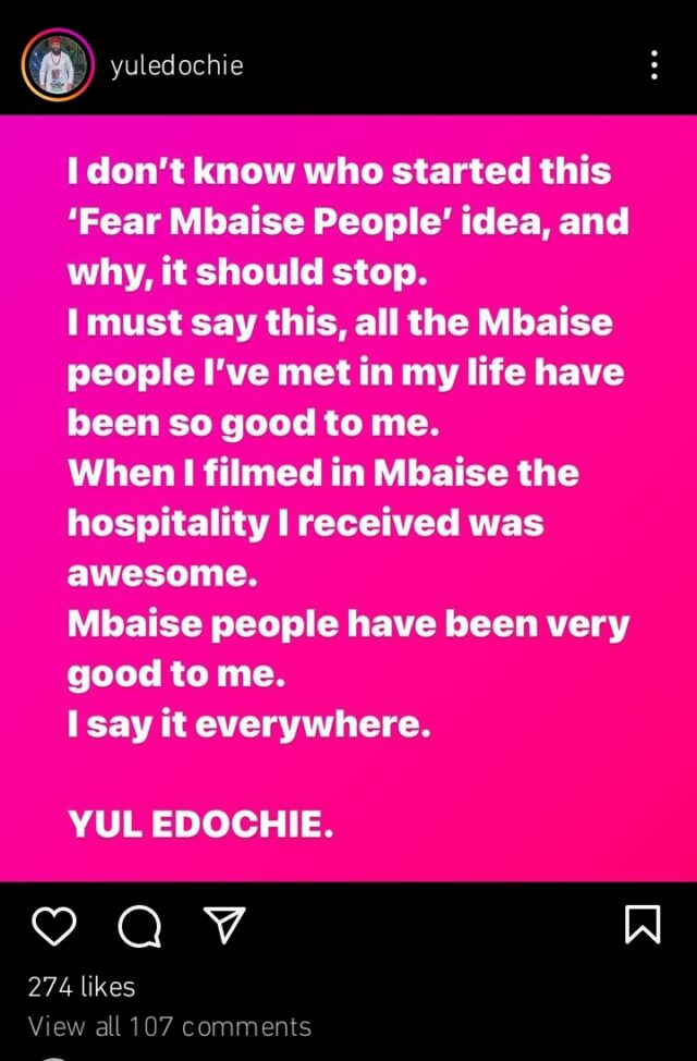 Yul Edochie defende o povo Mbaise 