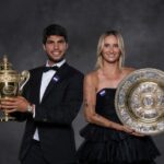 Carlos Alcaraz e Marketa Vondrousova no Jantar dos Campeões de Wimbledon