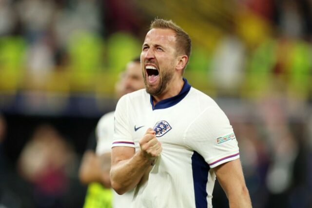 Harry Kane jogando pela Inglaterra na Euro 2024