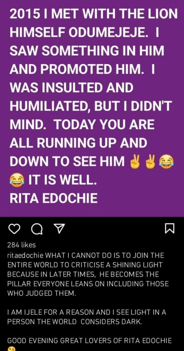 Rita Edochie fala sobre Odumeje