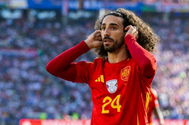 Marc Cucurella está jogando durante a partida do Grupo B da UEFA Euro 2024 entre Espanha x Croácia