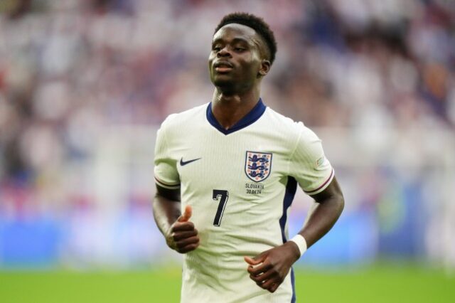 Bukayo Saka, da Inglaterra, durante a partida das oitavas de final da UEFA Euro 2024, na Arena AufSchalke, em Gelsenkirchen, Alemanha