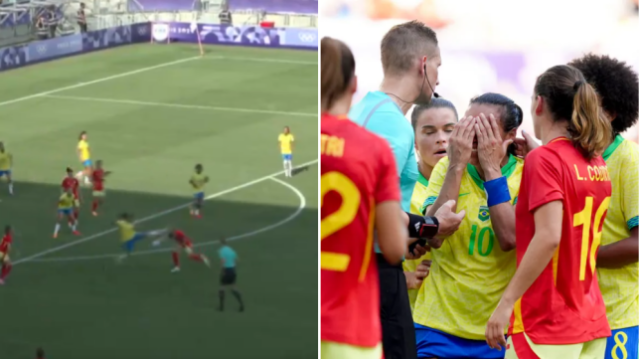 A lenda do futebol brasileiro Marta viu o vermelho por uma entrada imprudente