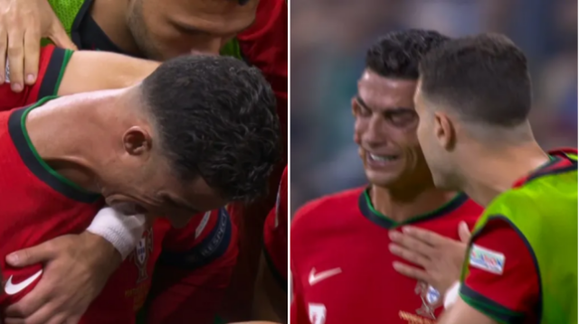 Cristiano Ronaldo foi consolado pelos companheiros de seleção de Portugal depois de perder um pênalti (BBC)