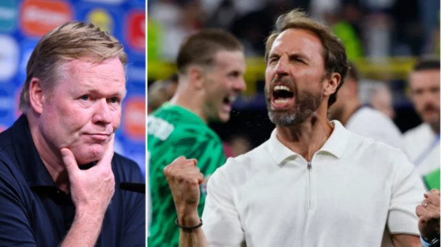 O técnico da Holanda, Ronald Koeman, e o técnico da Inglaterra, Gareth Southgate, na Euro 2024