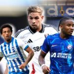 Da esquerda para a direita: João Pedro, atacante do Brighton, Emile Smith-Rowe, meio-campista do Fulham, e Christopher Nkunku, atacante do Chelsea