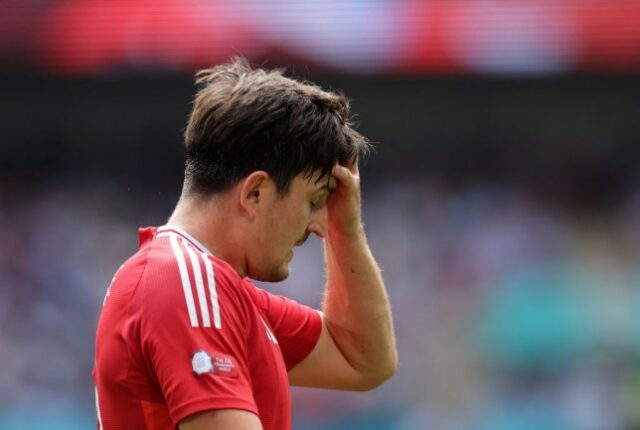 Harry Maguire, do Manchester United, reage durante a partida FA Community Shield de 2024