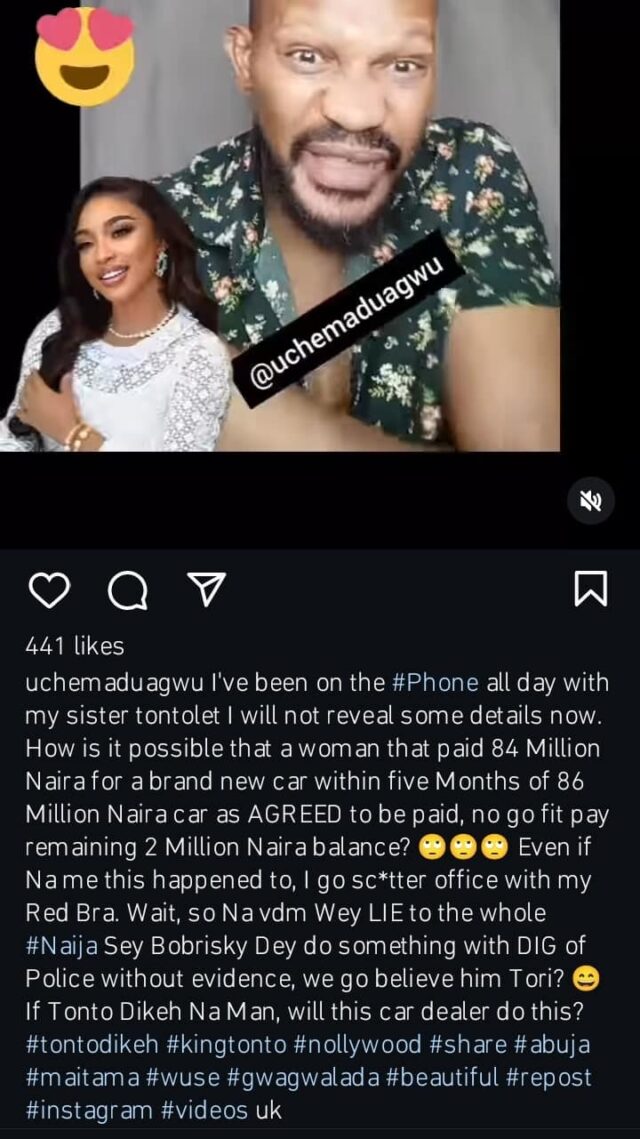 Uche Maduagwu defende Tonto Dikeh sobre a saga da dívida do carro