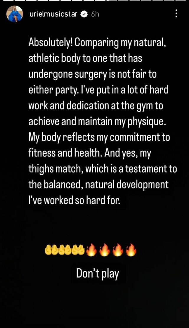 Uriel Oputa critica aqueles que comparam seu corpo a uma cirurgia