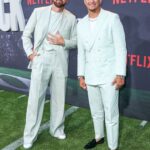 Patrick Mahomes e Travis Kelce na estreia da Netflix