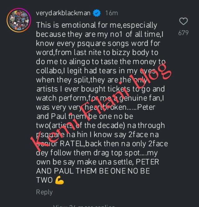 Very Dark Man reage à carta aberta de Peter Okoye a Paul