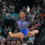 Simone Biles na trave nas Olimpíadas de 2024